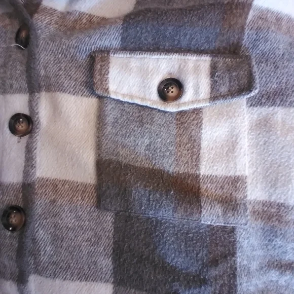 Plaid Fannel  Button-Up Jacket Womens Long Size XL Fall Cozy Outdoors Pockets - Picture 4 of 9